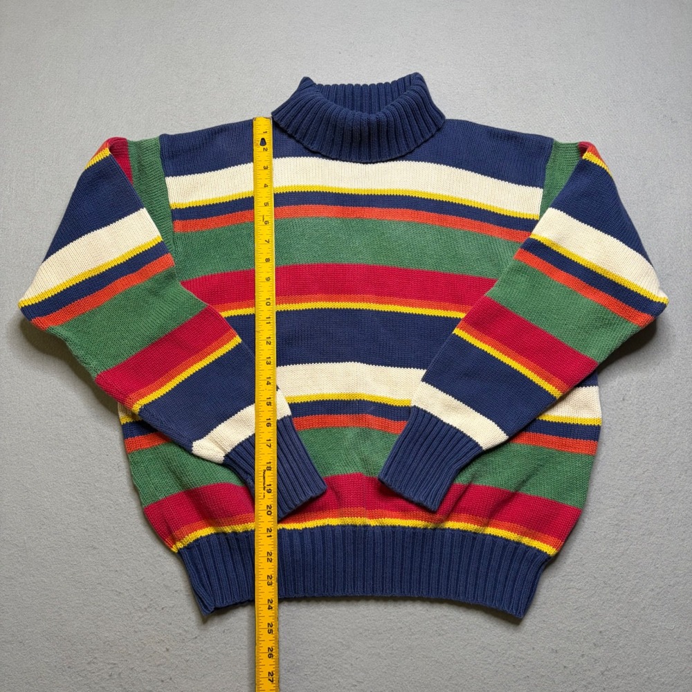 Polo Ralph Lauren Sweater Mens L Blue Multi Color Stripe Vintage Turtleneck Knit - Picture 7 of 11